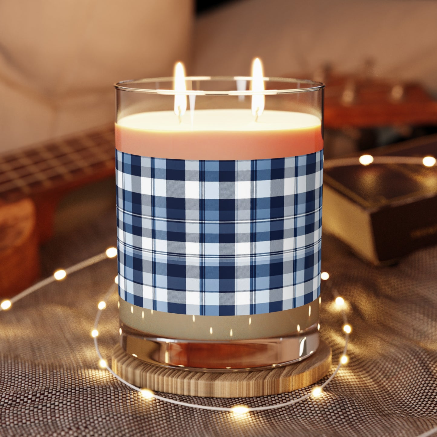 Navy Plaid Scented Candle - Cozy Home Decor, 11oz