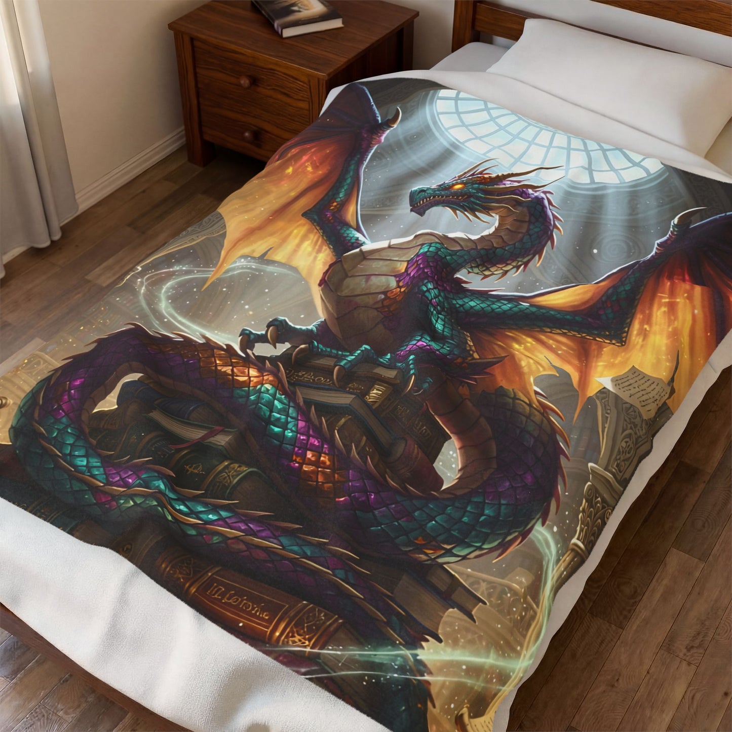Dragon Throw Blanket – Plush Fantasy Reading Blanket for Couch Bed Sofa – Library Dragon Decor – Arcane Archives by Lair Gadgets