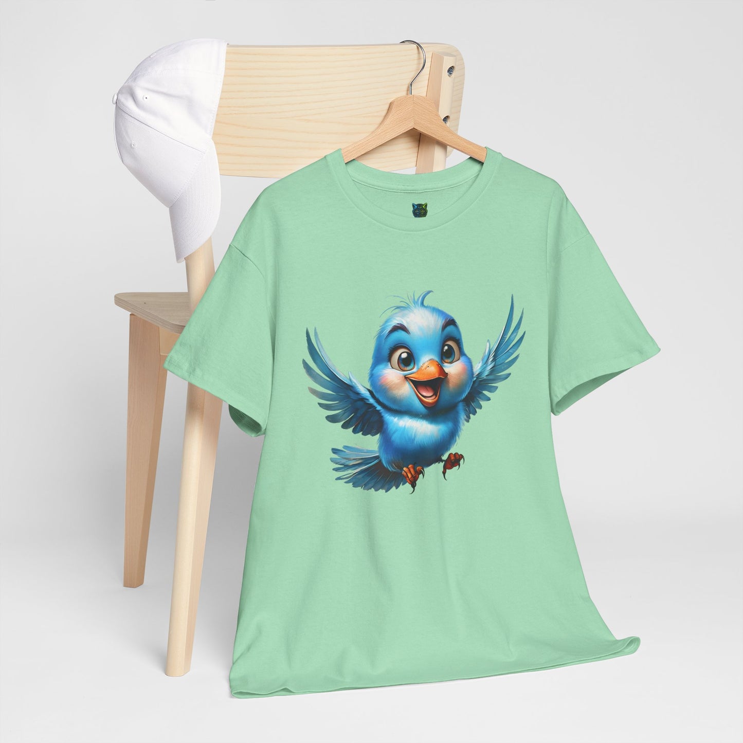 Playful Bluebird  Heavy Cotton Tee - Perfect for Nature Lovers & Everyday Wear