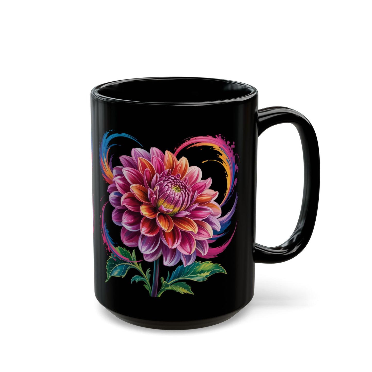 Dahlia with paint swirls Black Mug (15oz)