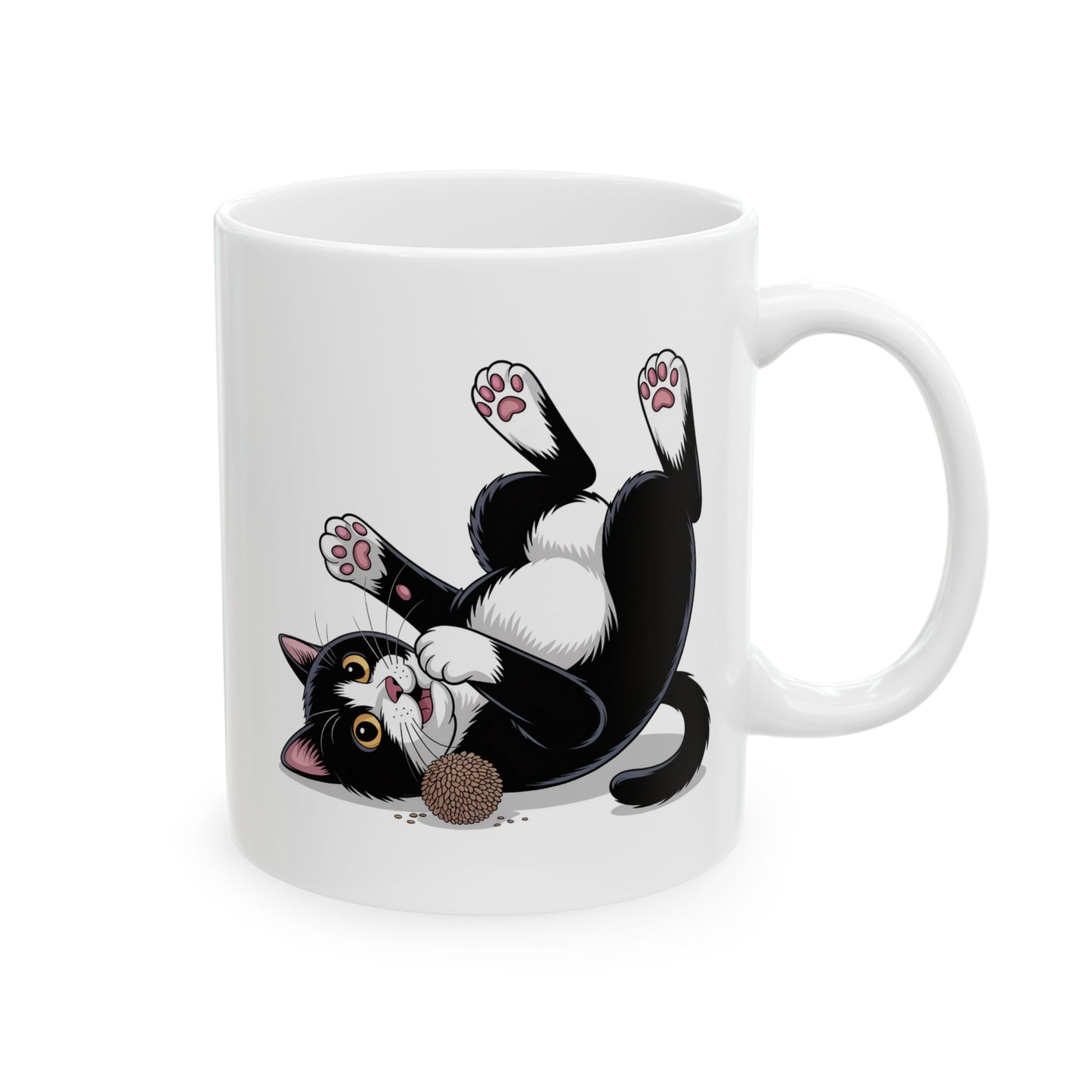 Cute Cat Coffee Mug – Cartoon Tuxedo Kitten Rolling Design – Ceramic  Cup – Cat Lover Gift – by Lair Gadgets