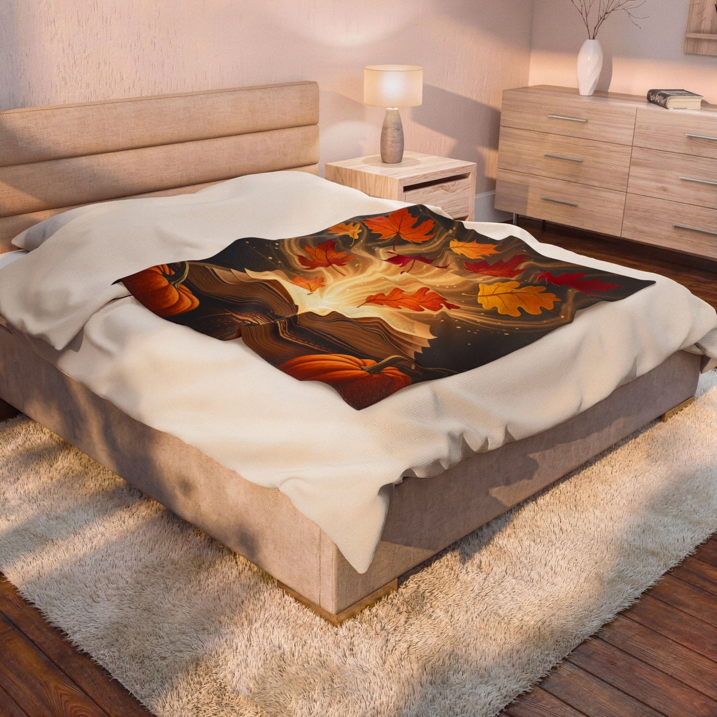 Fall Book Scene Velveteen Plush Blanket