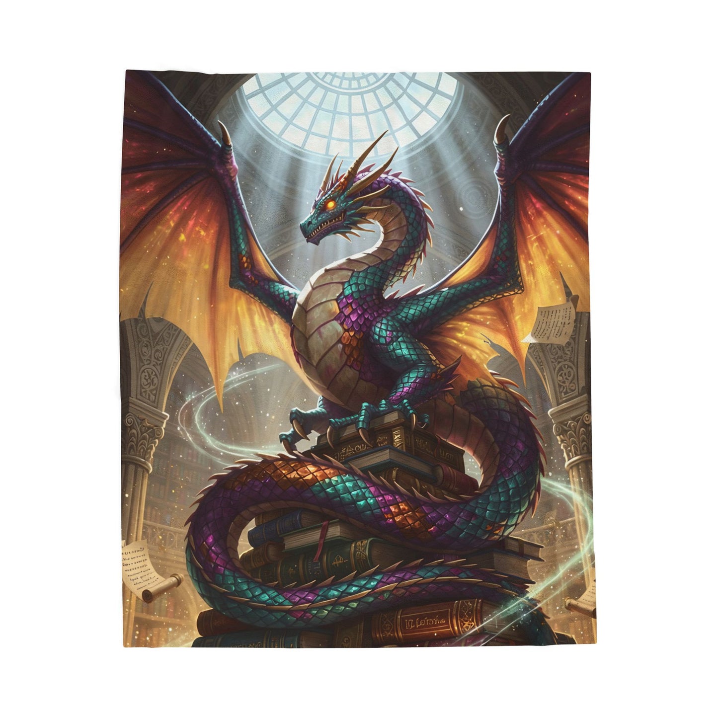 Dragon Throw Blanket – Plush Fantasy Reading Blanket for Couch Bed Sofa – Library Dragon Decor – Arcane Archives by Lair Gadgets