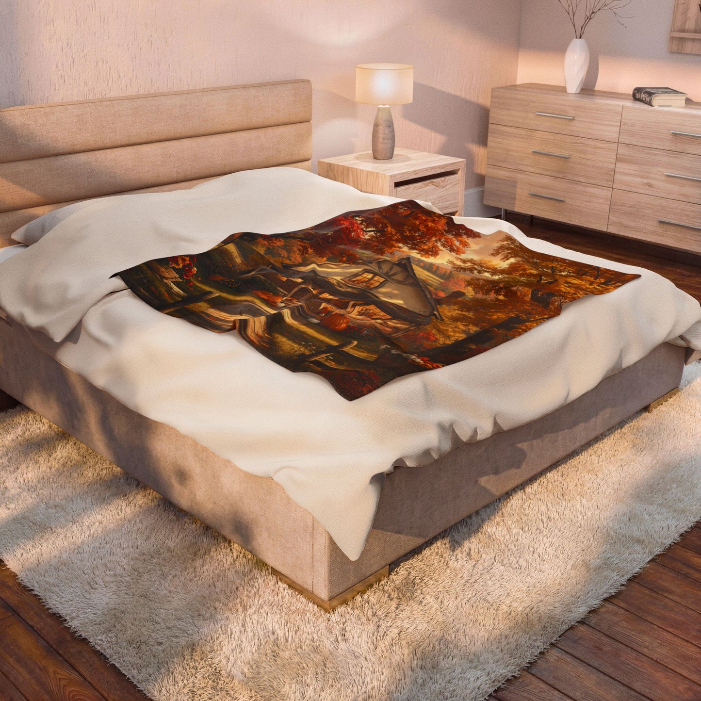 Fall Cottage Velveteen Plush Blanket