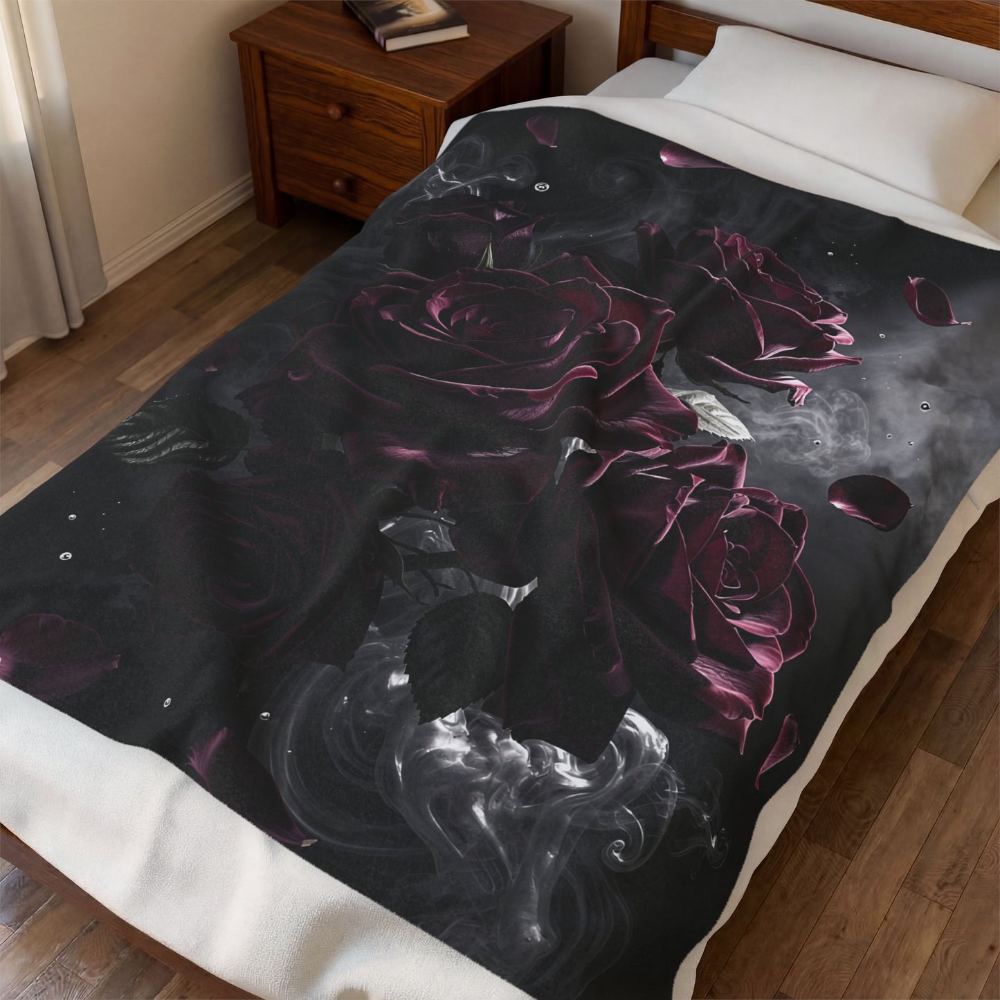 Rose Throw Blanket – Dark Floral Decor with Burgundy Blooms – Soft Plush Accent for Couch Bed Chair – by Lair Gadgets