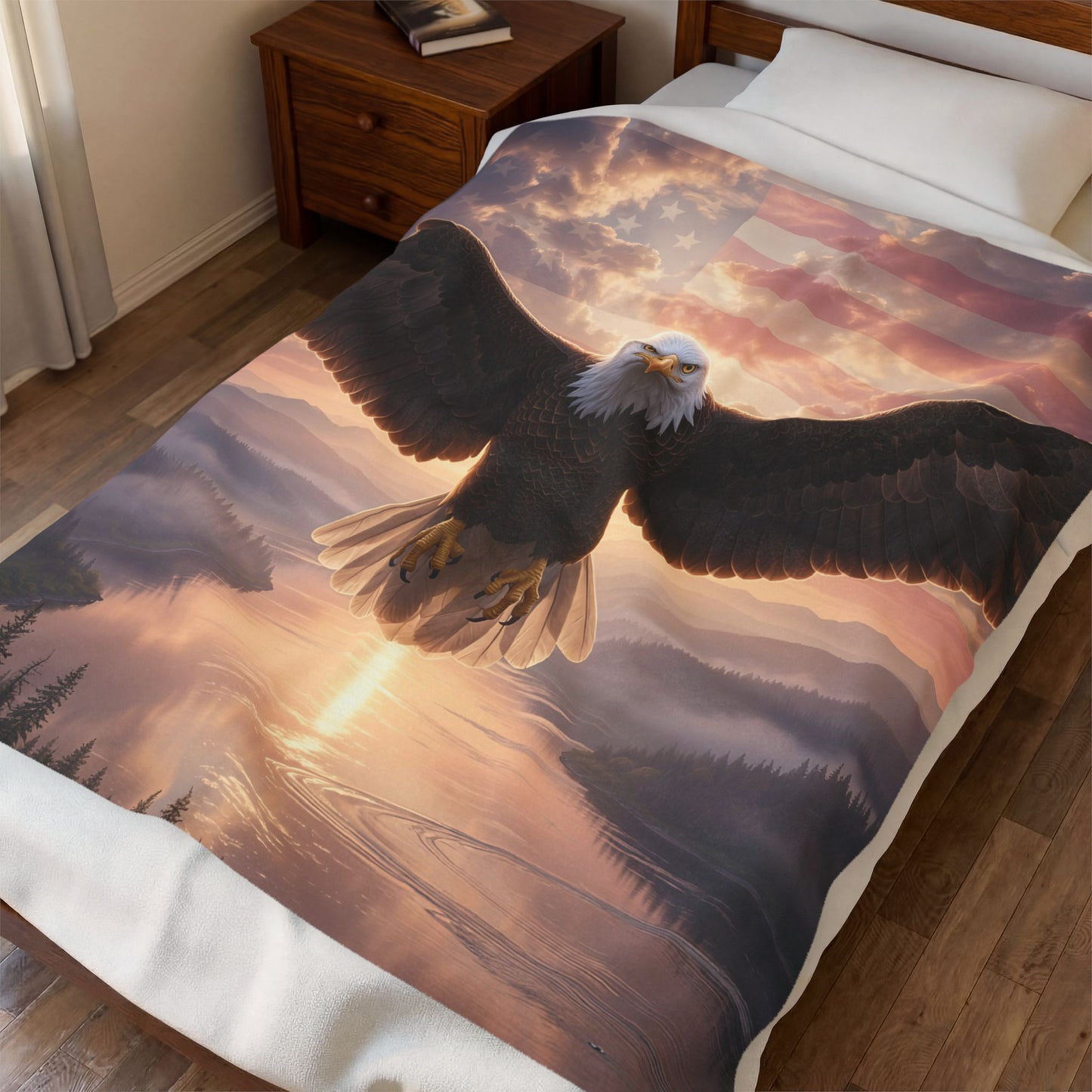 Bald Eagle Throw Blanket  – Patriotic American Wildlife Decor – Soft Plush Accent for Couch Bed Chair – by Lair Gadgets
