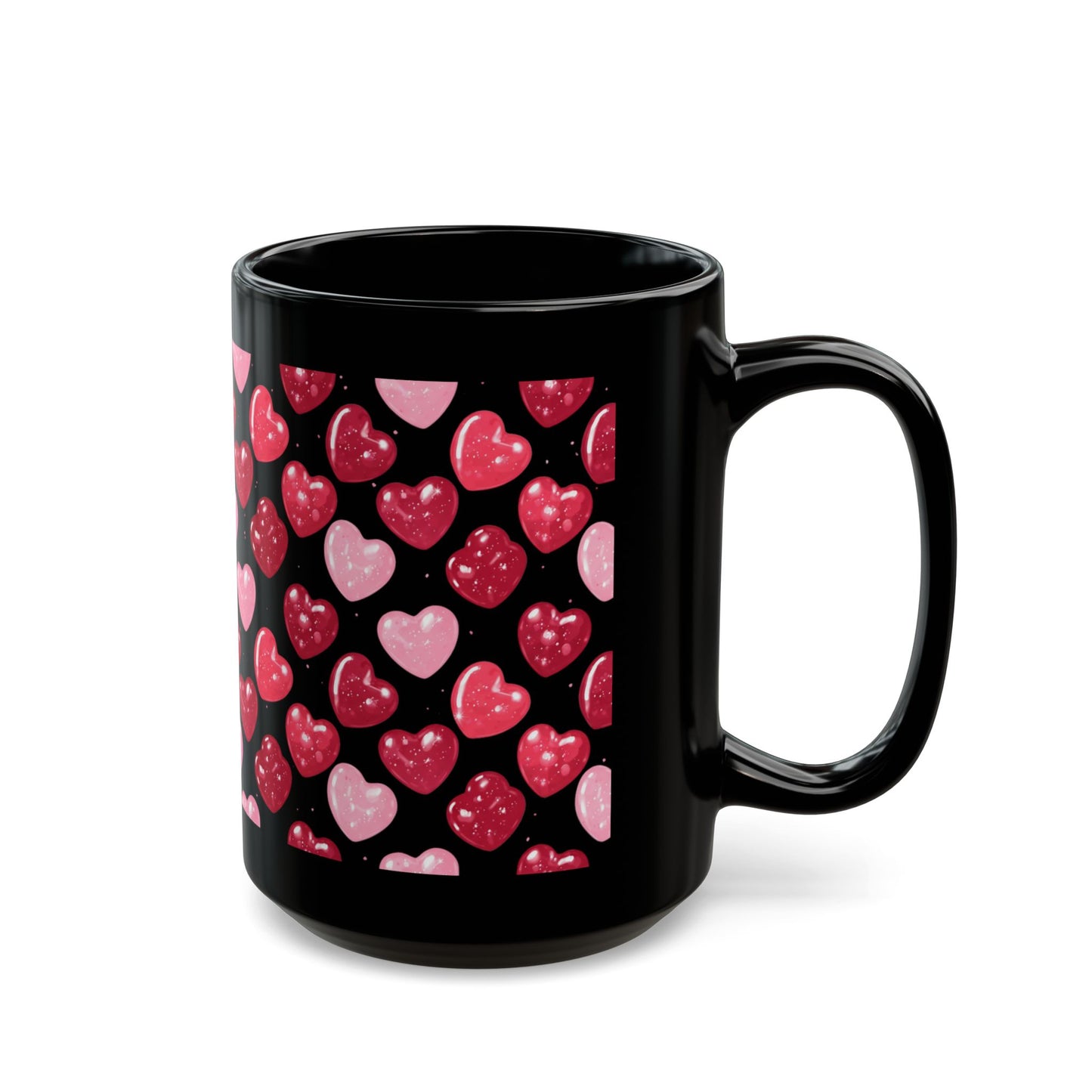 Black and Pink Aesthetic Coffee Mug 15oz Cute Gothic Heart Design by Lair Gadgets Black Mug (15oz)