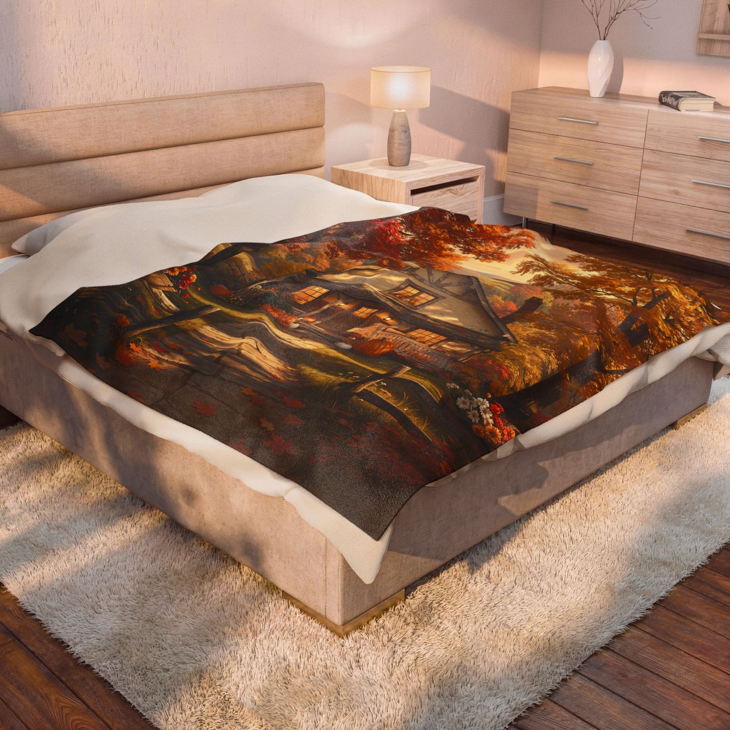 Fall Cottage Velveteen Plush Blanket