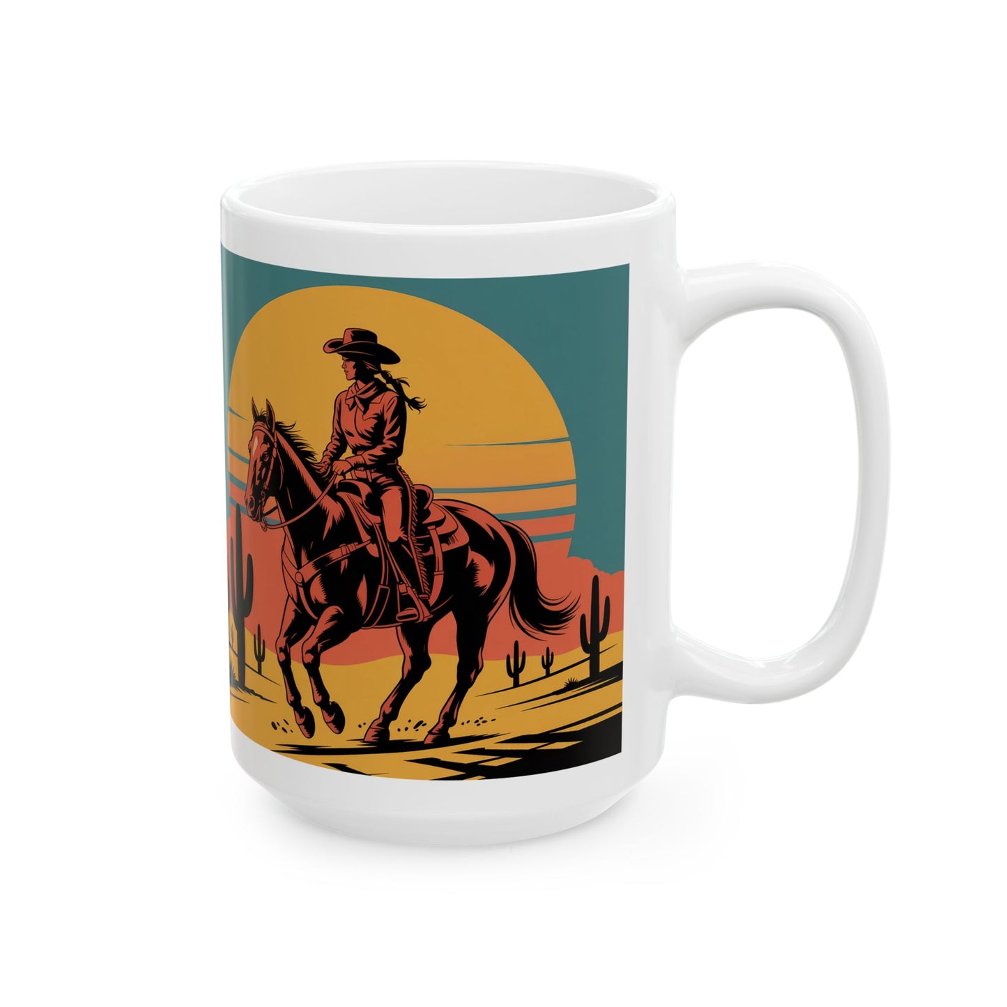 Cowgirl riding Ceramic Mug, (11oz, 15oz)