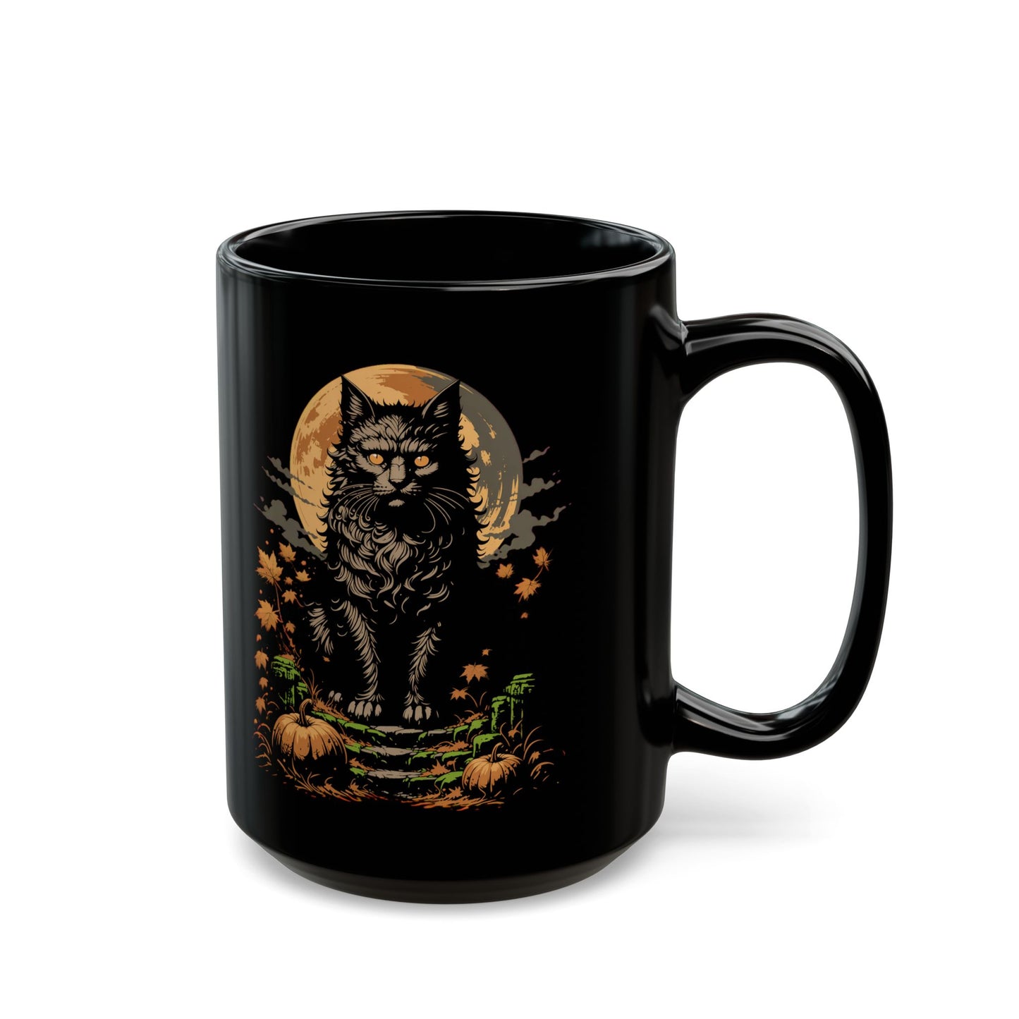 Hero Black Cat Transparent Style Black Mug (15oz)