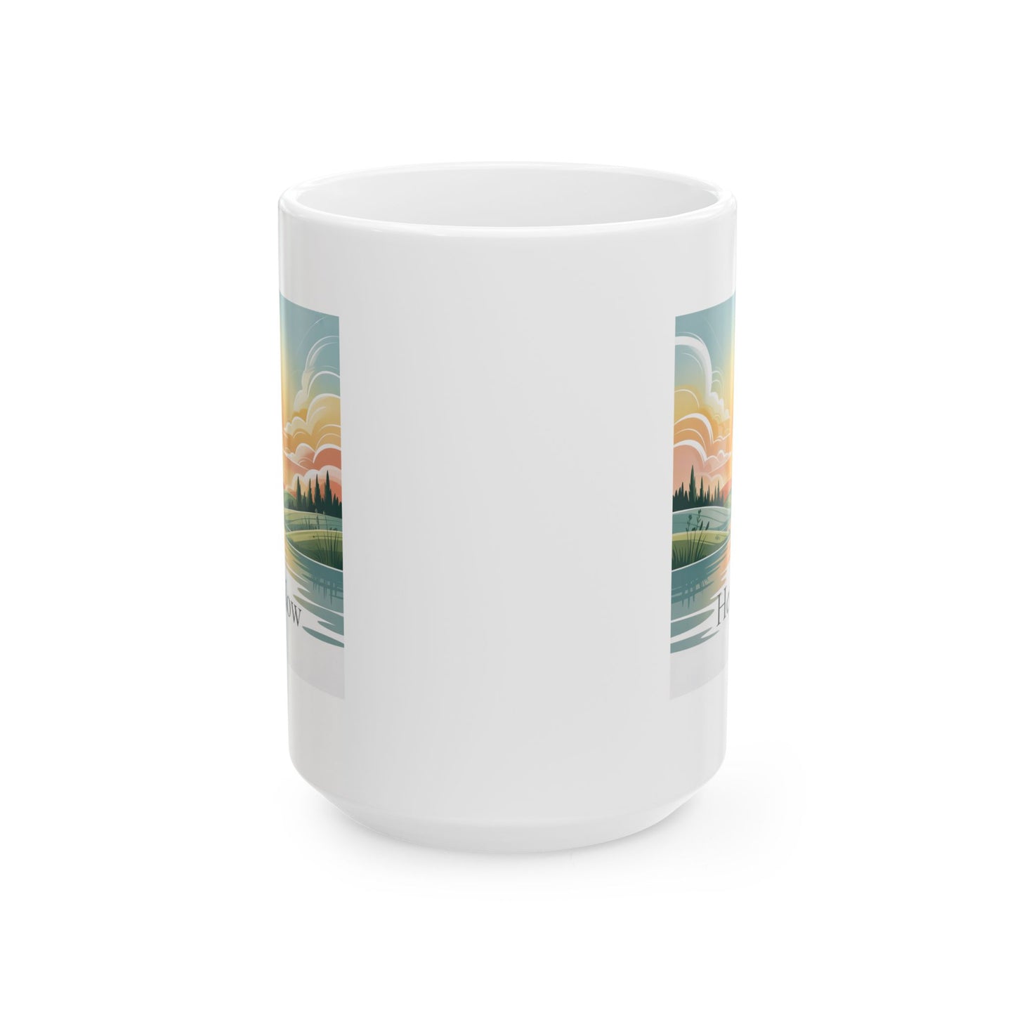 Scenic Sunrise Lake Ceramic Mug — Retro Nature Coffee Cup (11oz & 15oz)