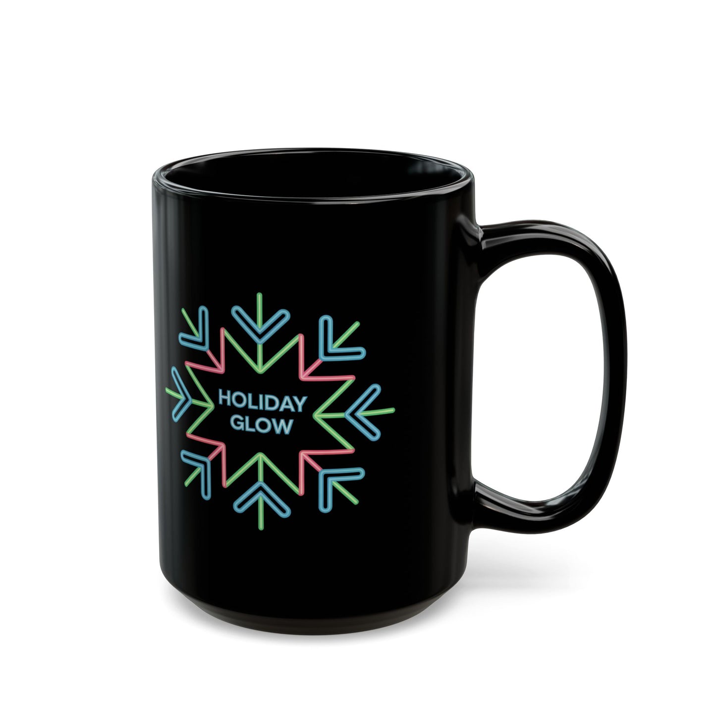 Holiday Glow Mug by Lair Gadgets – 15 oz Black Ceramic Coffee Cup with Neon Snowflake Design for Christmas and Winter
