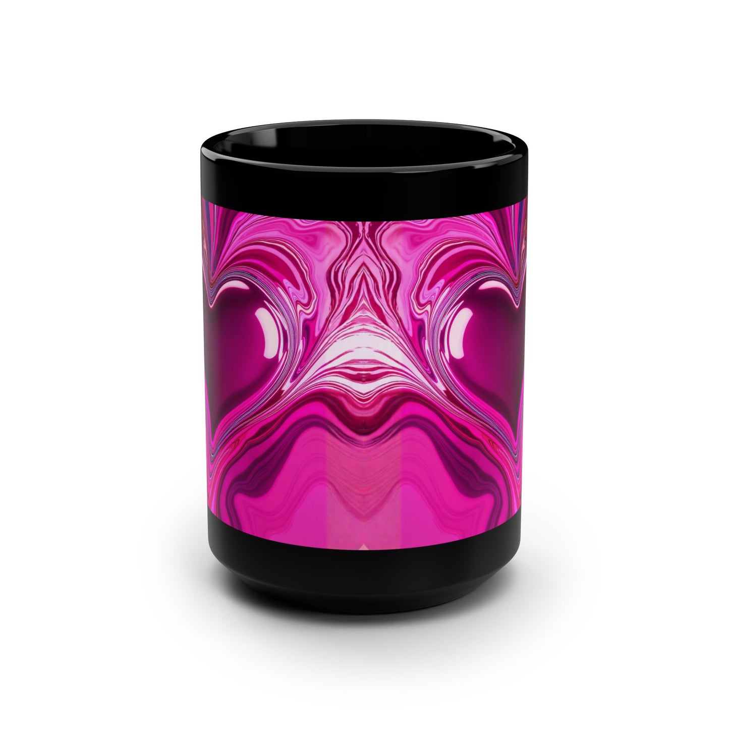 Heart Swirl Black Mug — 15oz Pink Abstract Love Score 87
