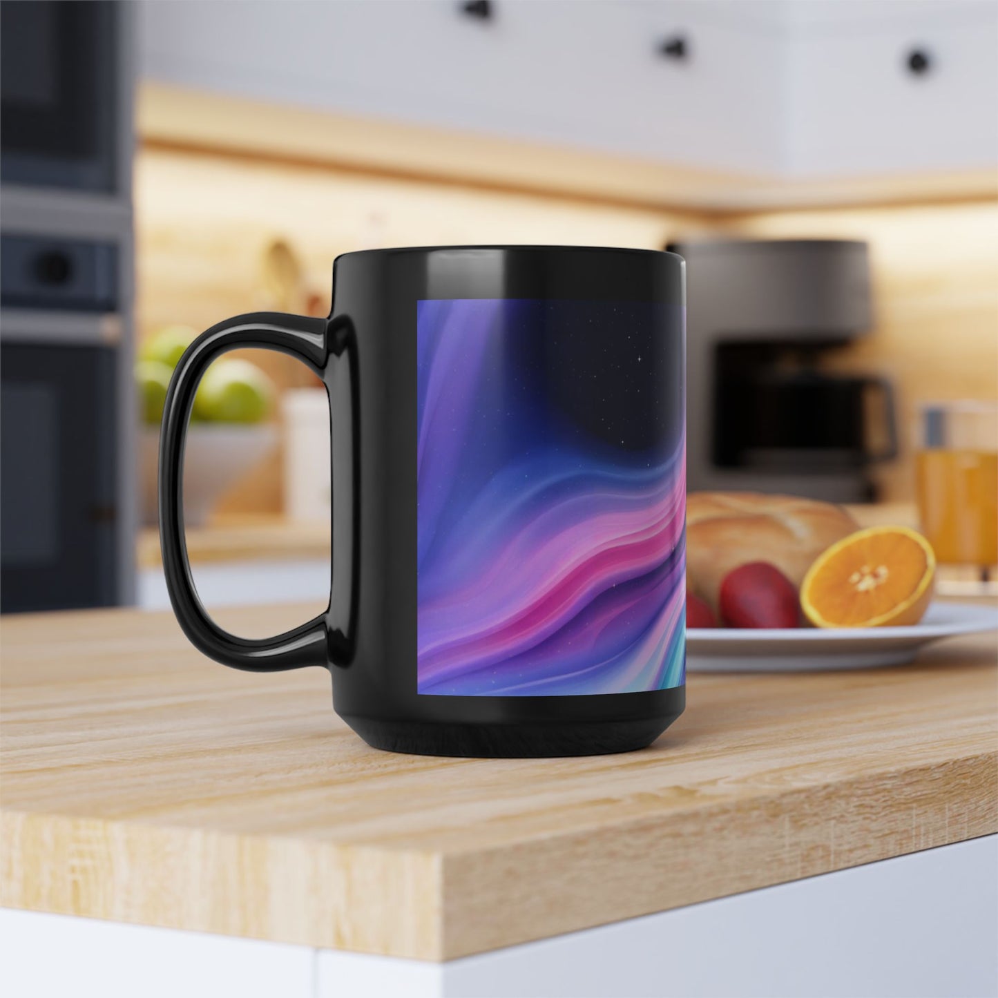 Abstract Galaxy Black Mug - Colorful Swirl Design for Coffee Lovers, Perfect Gift for Café Enthusiasts