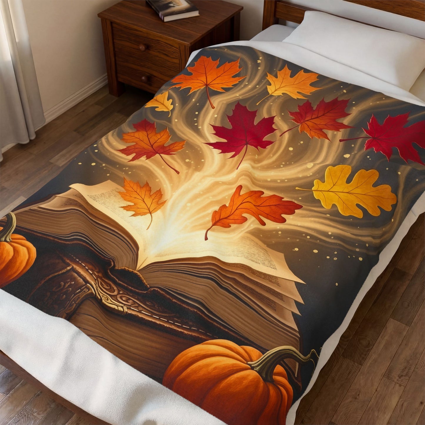Fall Book Scene Velveteen Plush Blanket