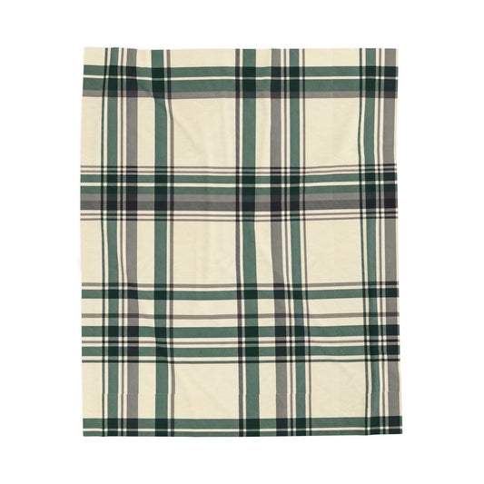 Green Plaid Plush Throw Blanket – Cozy Velveteen Throw, 50 x 60 in