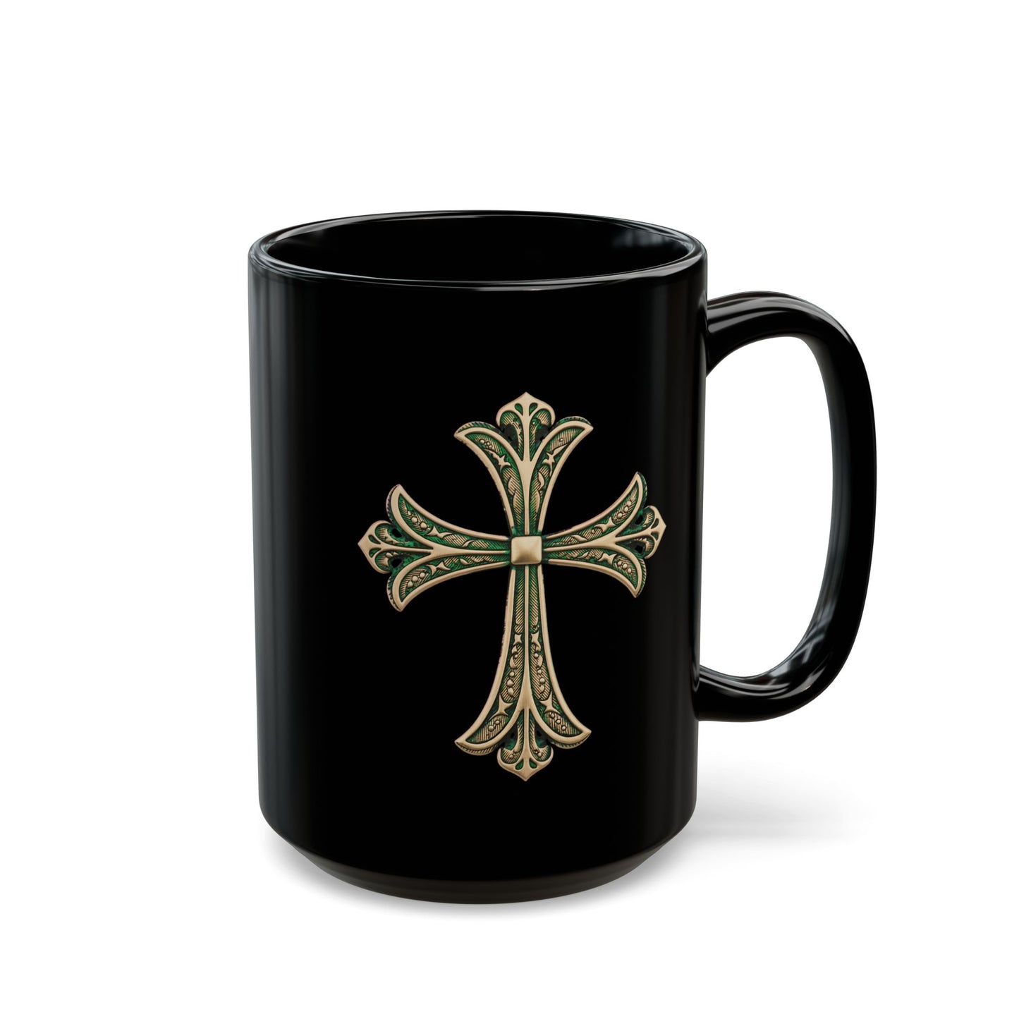 Easter Cross green accent on Black Mug (11oz, 15oz)