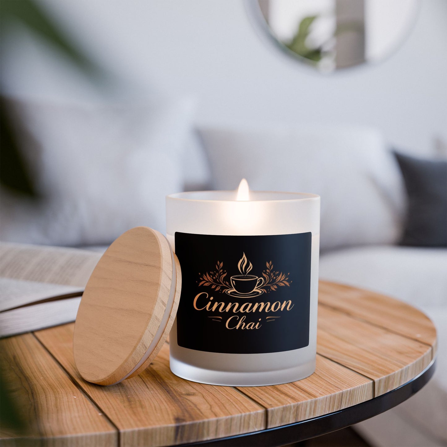 Cinnamon Chai Scented Candle - Cozy 11oz Frosted Glass Decor for Relaxation