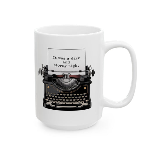 Writer Coffee Mug – Classic Literary “Dark and Stormy Night” Typewriter Mug for Writers, Authors, and Readers – 15oz Ceramic Mug