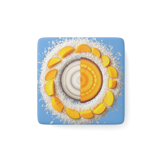 Coconut Mango Slice Square Magnet - Charming Tropical Decor for Your Kitchen