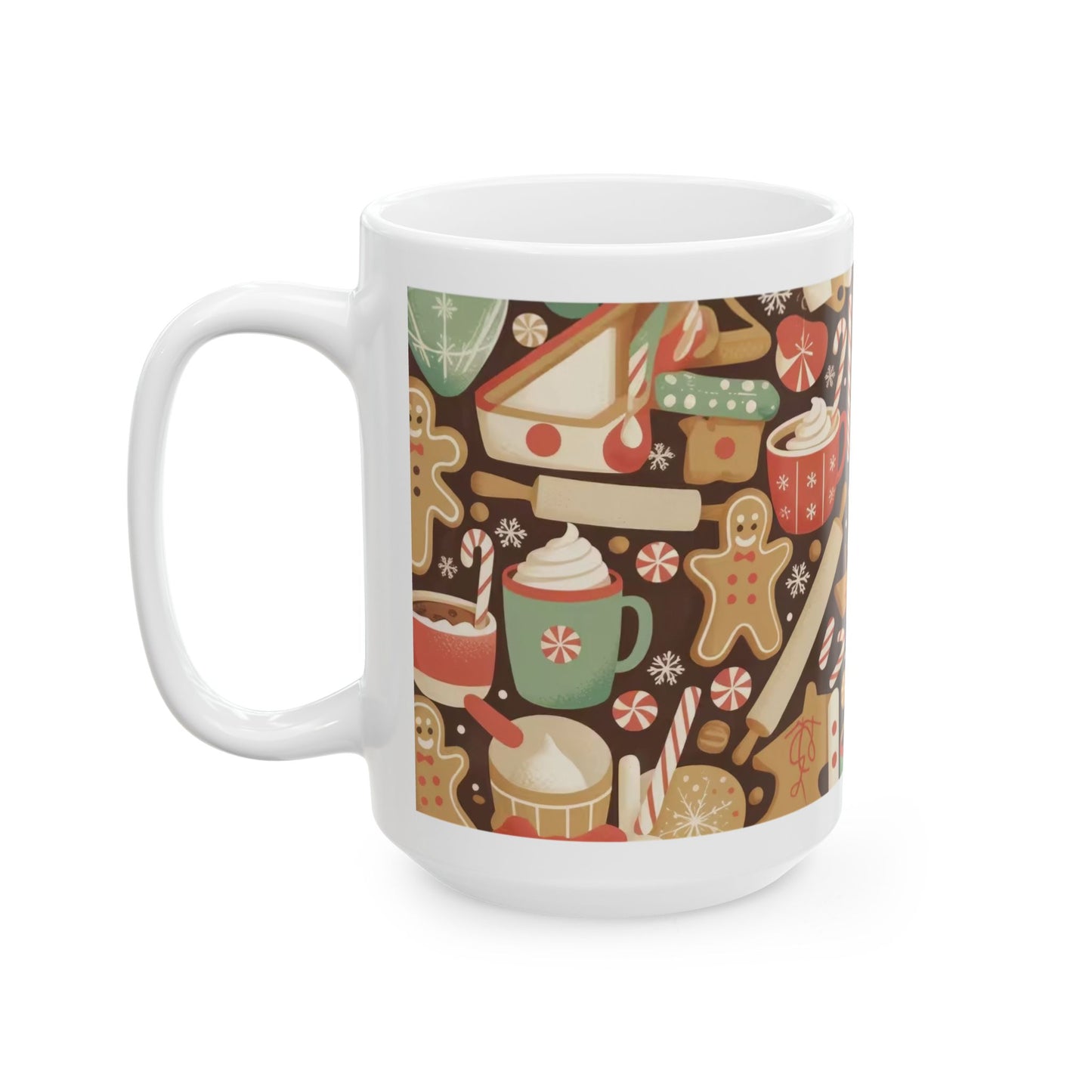 Festive Ceramic Mug, Holiday Coffee Cup, Gingerbread Design, Cozy Winter Drinkware, Christmas Gift, Cute Kitchen Decor