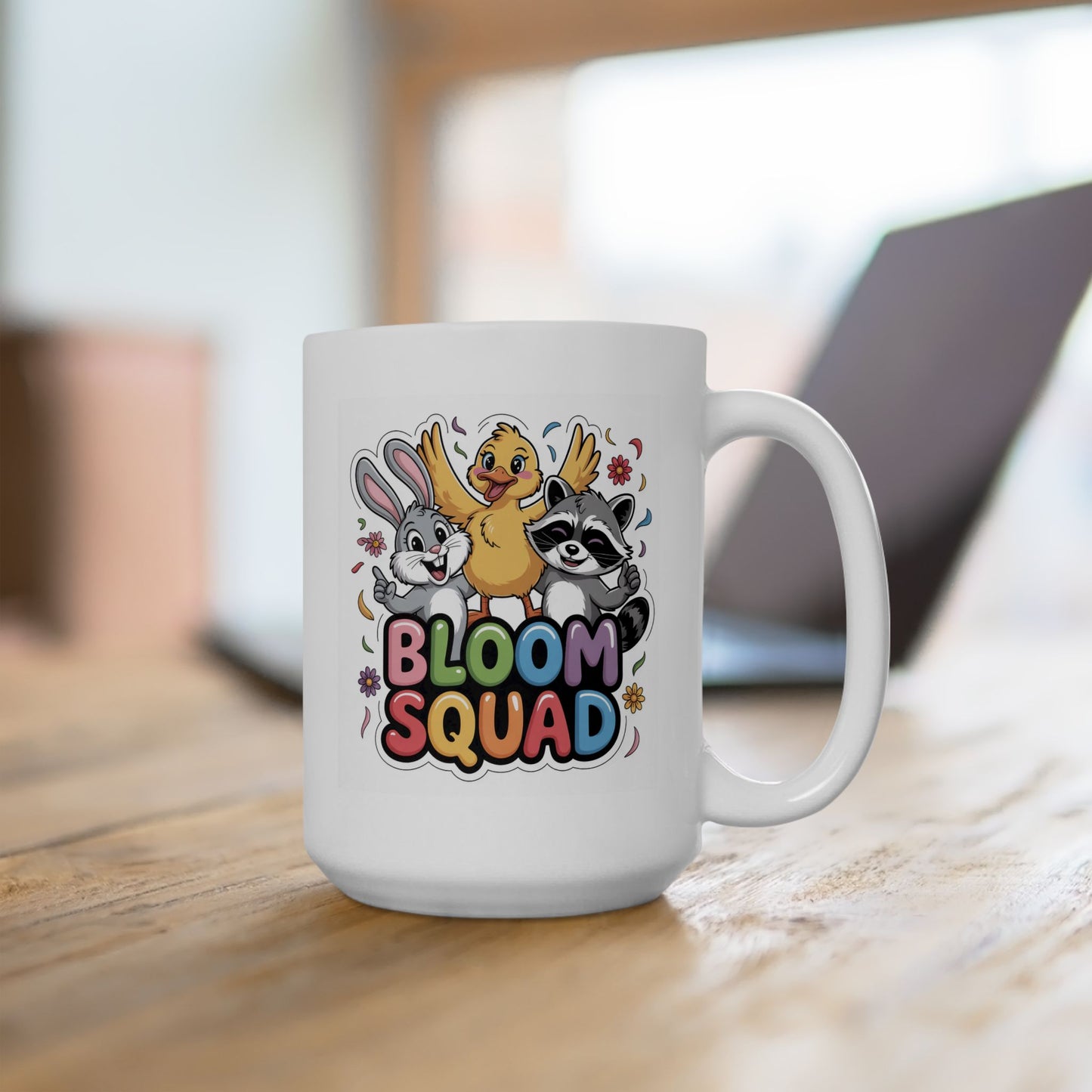 Bloom Squad Racoon Cute Bunny & Raccoon 'Be Kind' Ceramic Mug — 11oz & 15oz