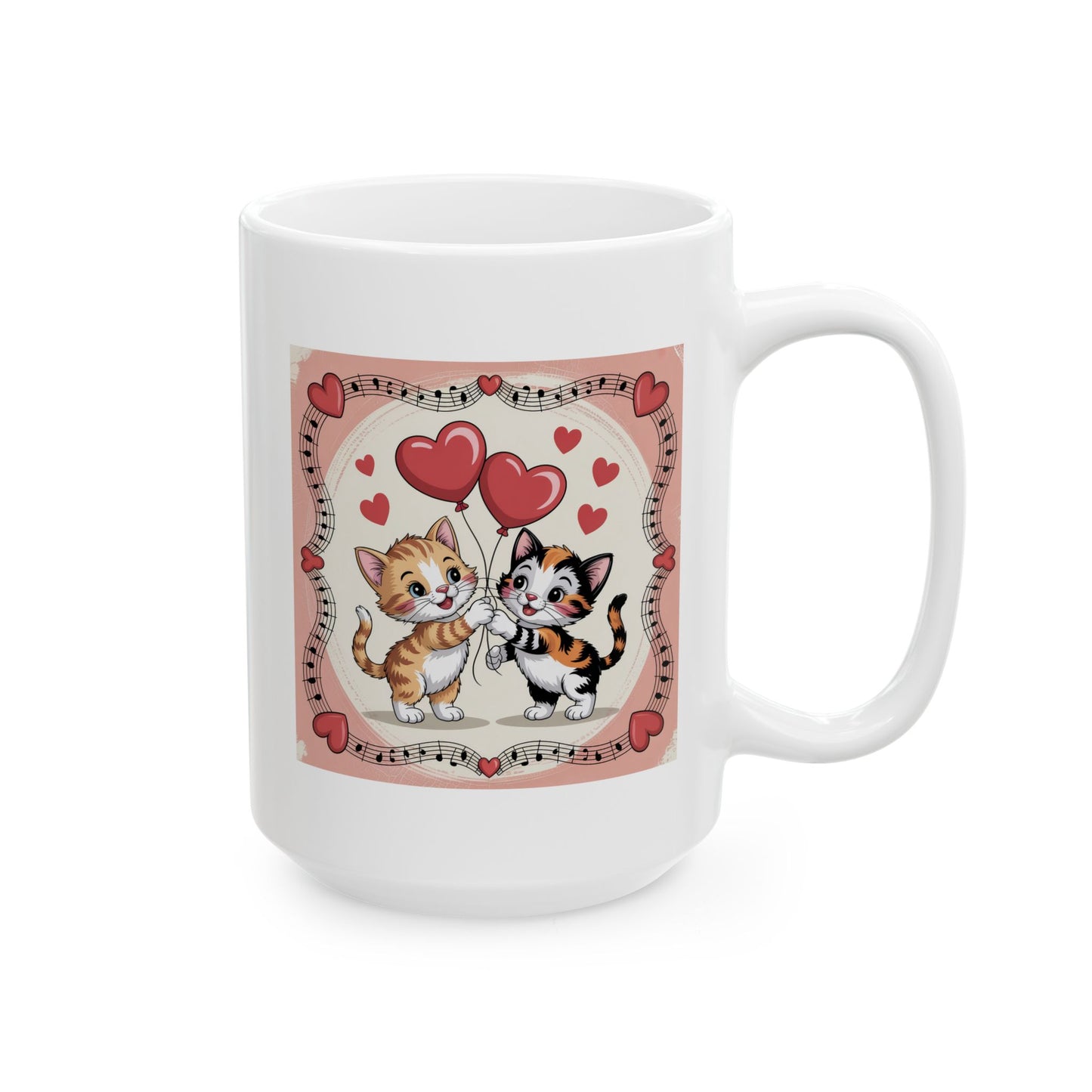 Lair Gadgets Valentine Coffee Mug with Cute Kitten Heart Balloon Design, 15 oz White Ceramic Coffee Mug, Retro Cat Gift Mug for Cat Lovers — Retro Kitten Heart Balloons