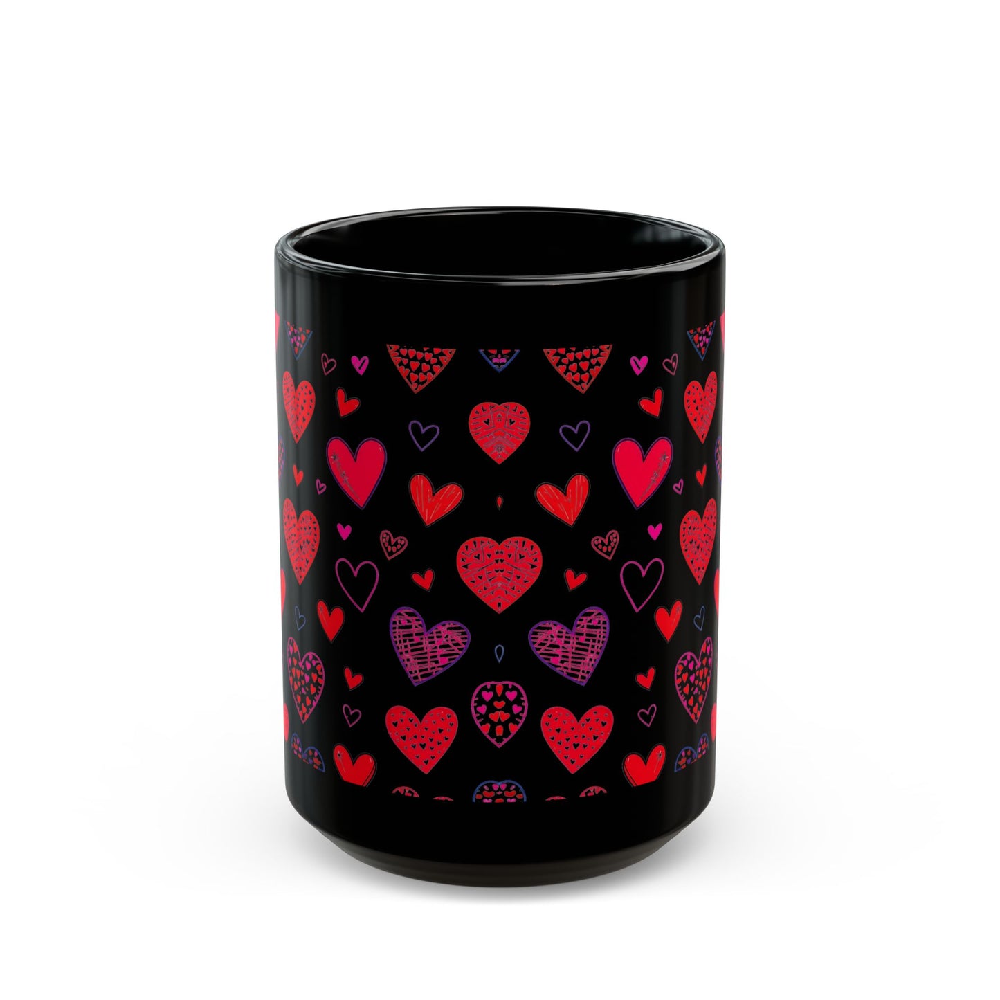Valentine’s Day Coffee Mug – 15 oz Black Ceramic Mug with Red Heart Design Black Mug (15oz)- B0G62CFRK9