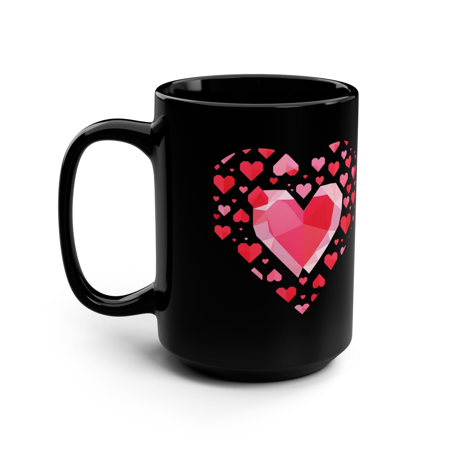 15oz Black Mug — Pink Gem Heart Pattern | Score 88