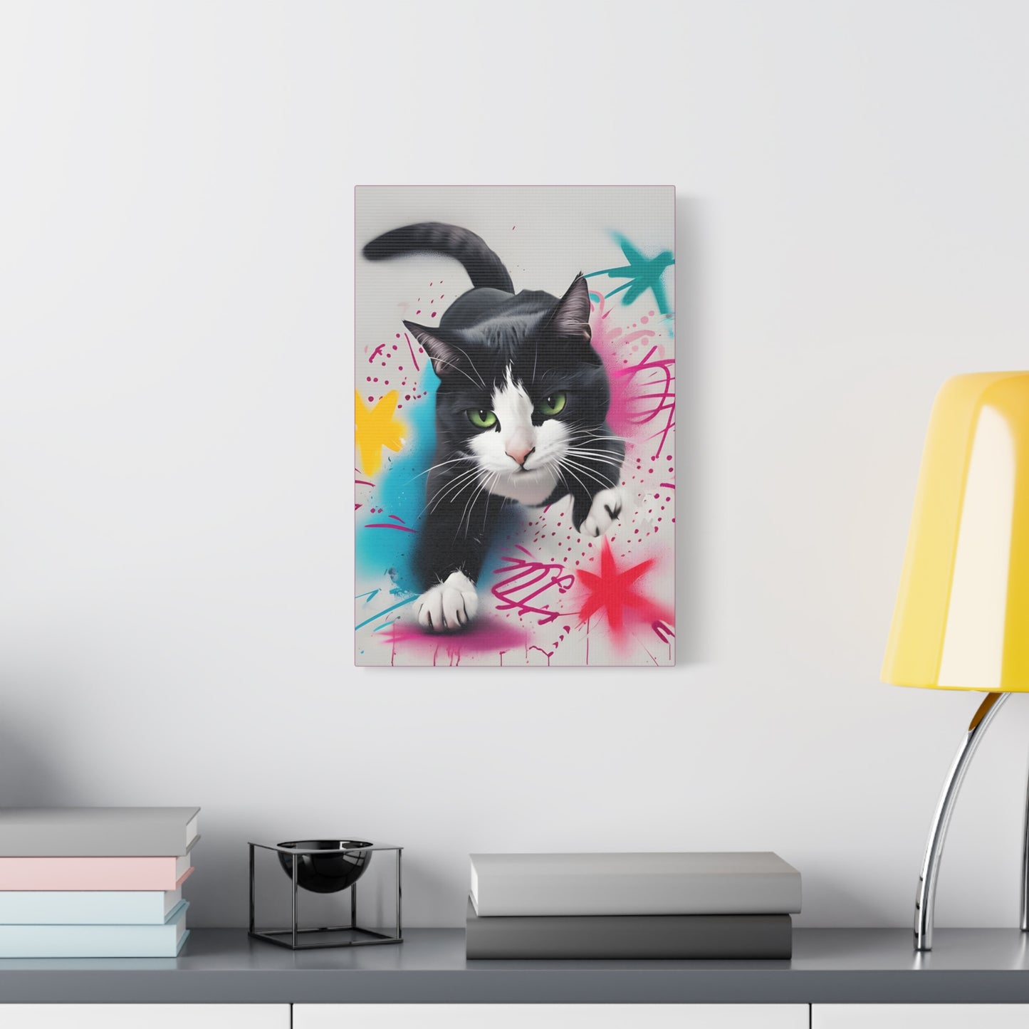 Urban Cat Wall Art Canvas | Colorful Graffiti Style Home Decor