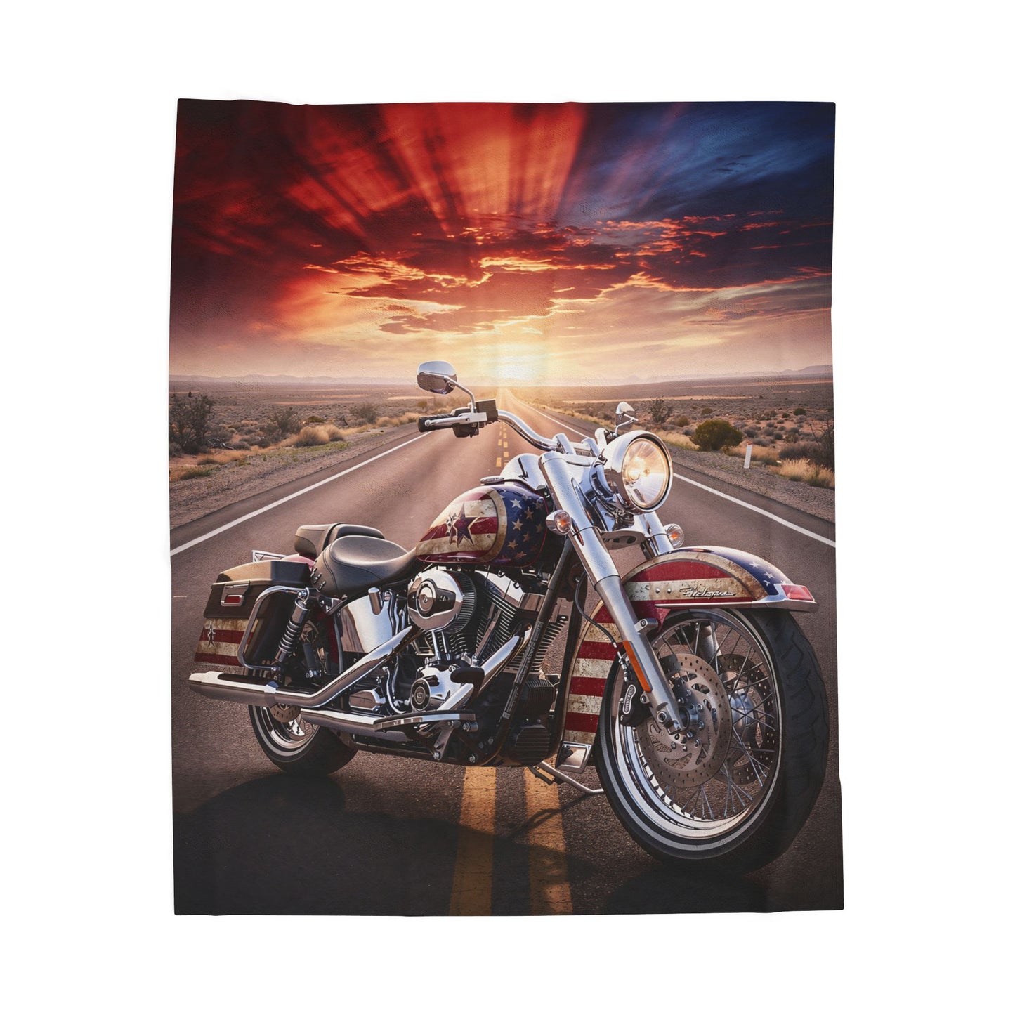 Motorcycle Throw Blanket – American Flag Cruiser Artwork – Soft Plush Patriotic Decor for Couch Bed Chair – by Lair Gadgets