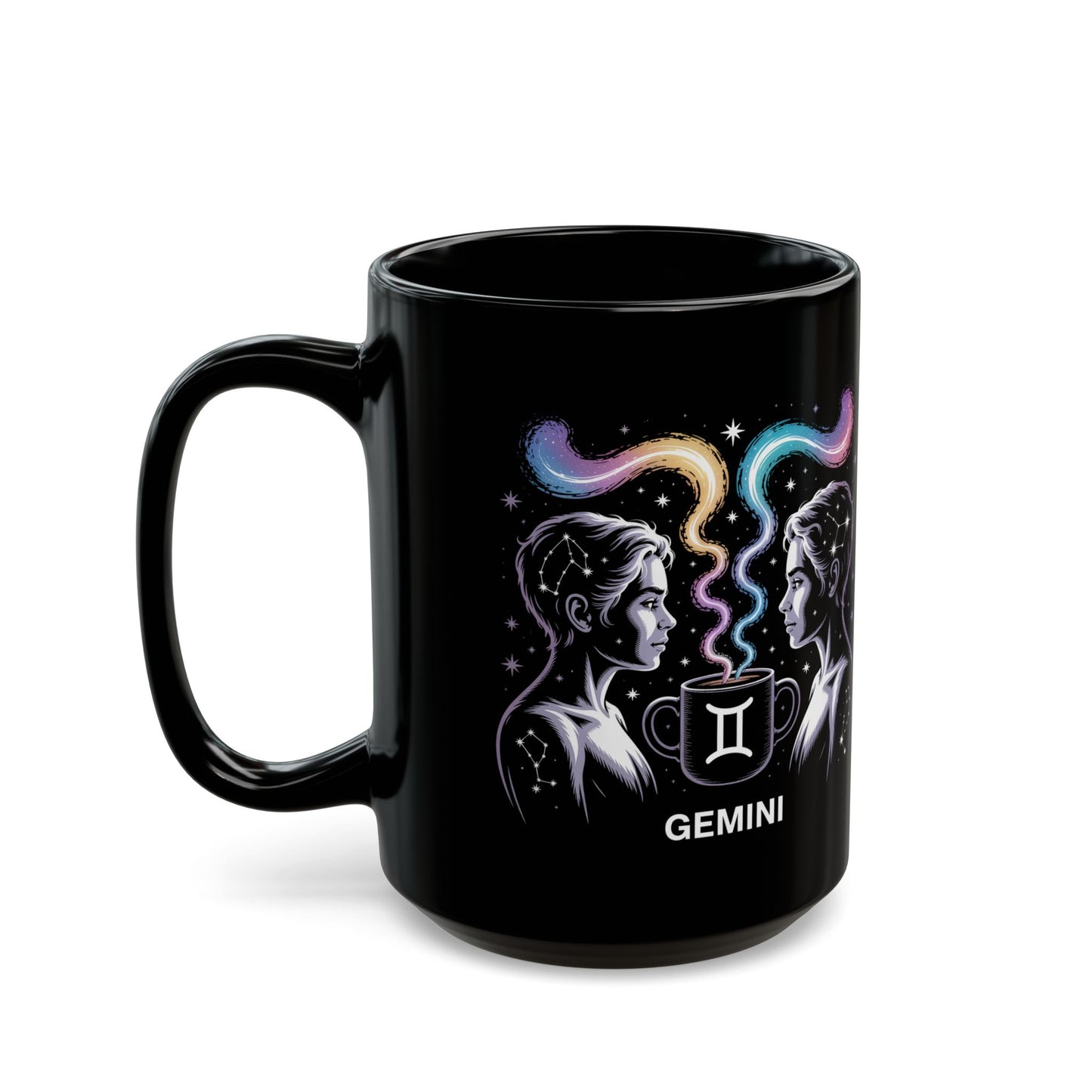 Gemini Zodiac Black Mug - Astrology Coffee Cup, Star Sign Gift, Horoscope Drinkware, Celestial Art Mug, Cute Astrology Present