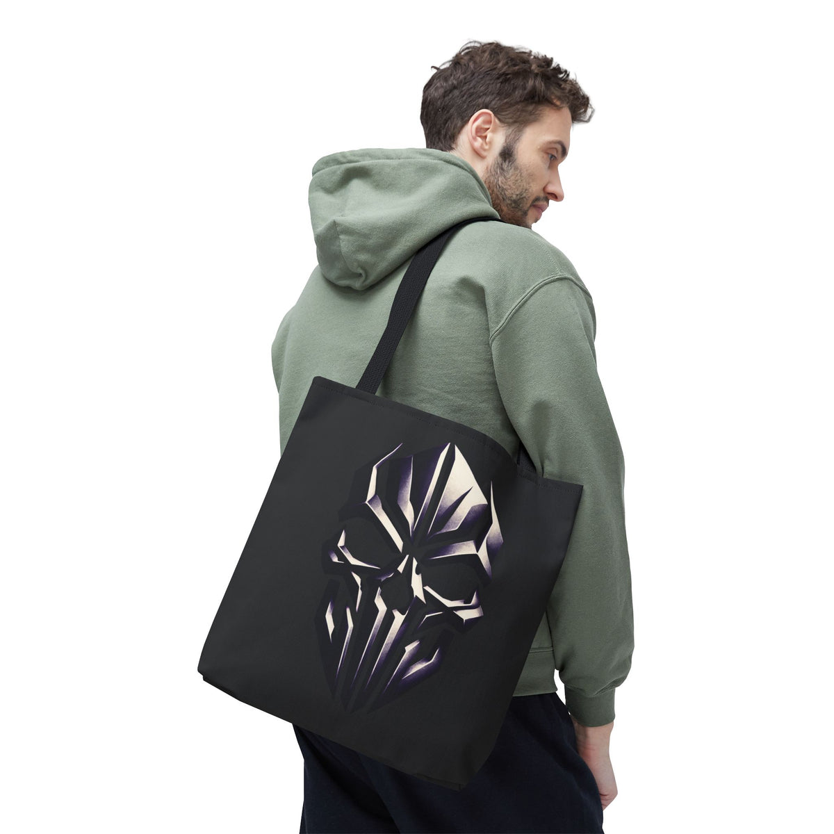 Skull Tote Bag – 16x16 Black Gothic All-Over Print Tote