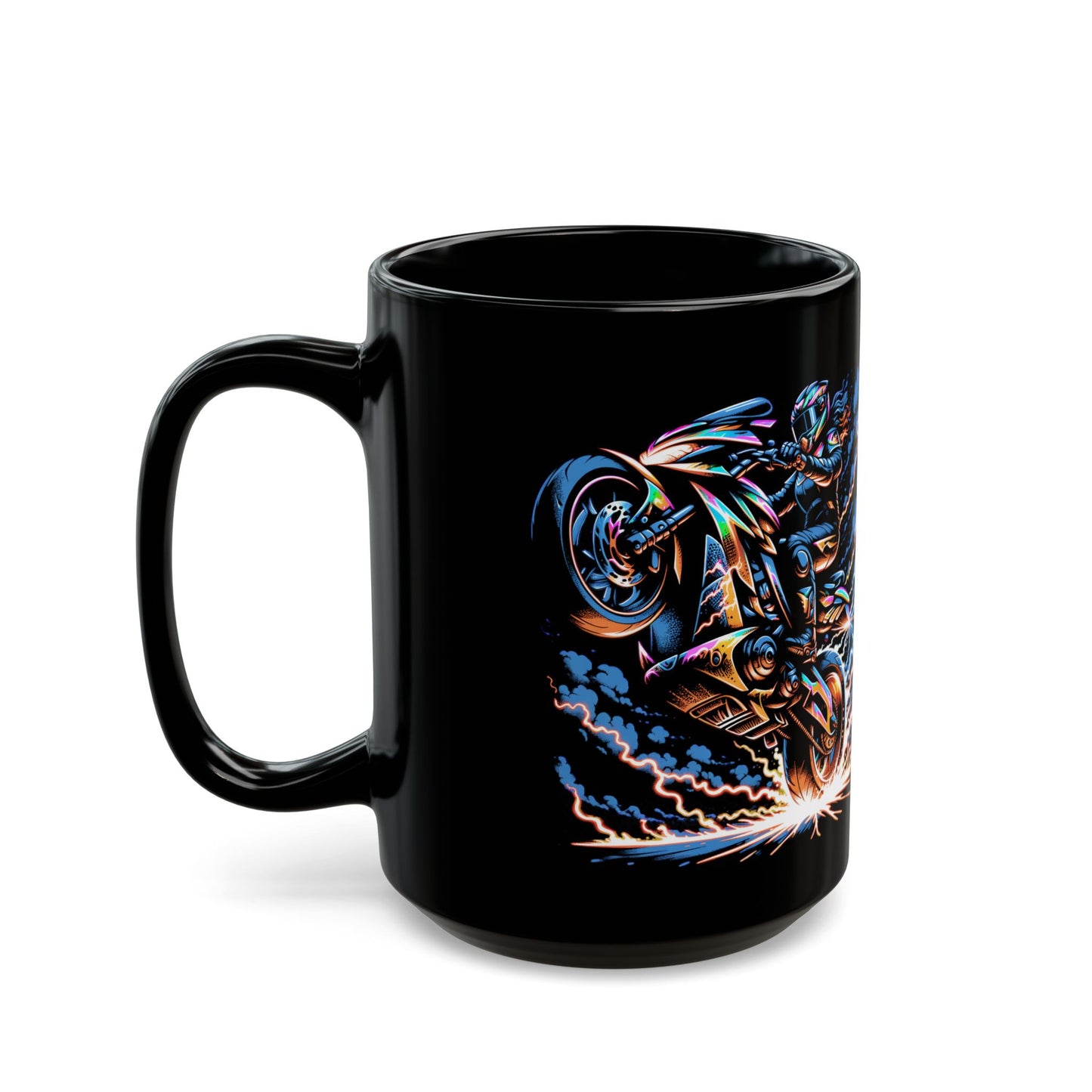 Motorcycle Rider Mug – Black Ceramic Coffee Cup for Bikers, Sportbike Enthusiasts and Garage Decor Fans – 15oz – by Lair Gadgets