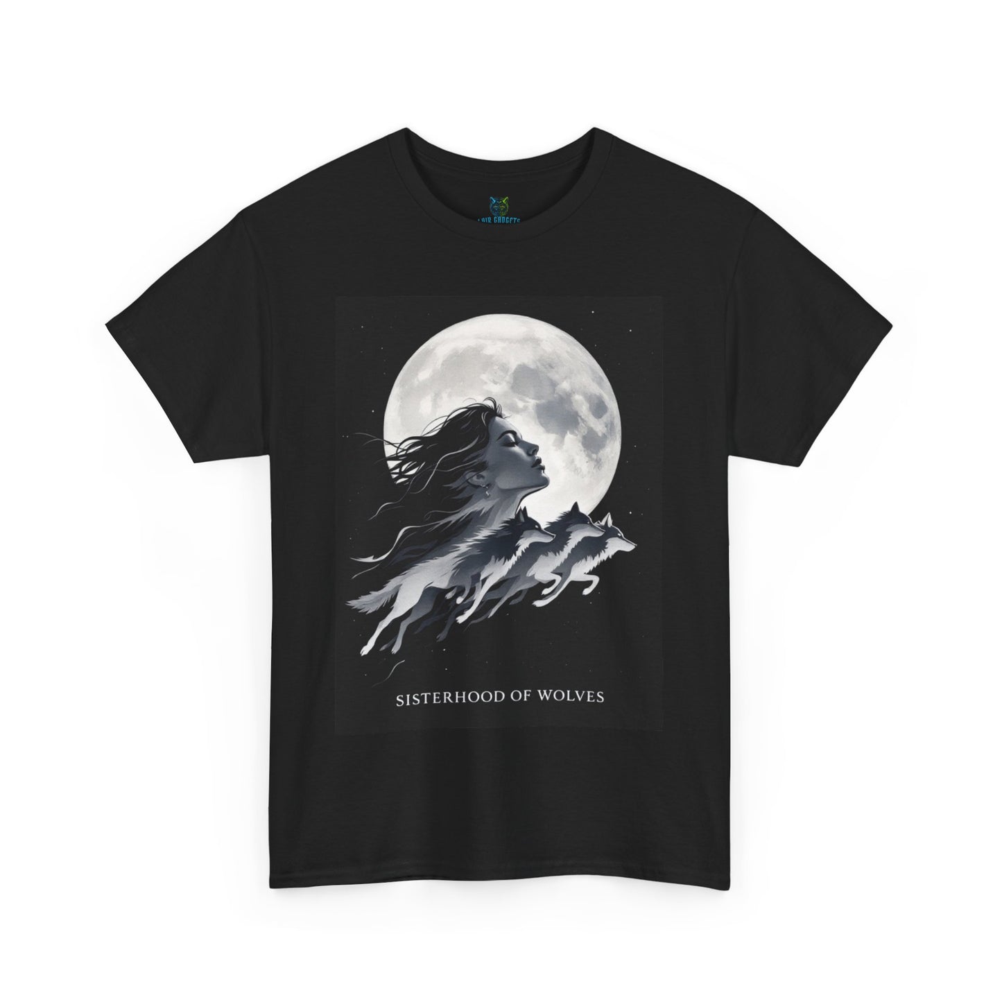 Sisterhood of Wolves Tee, Heavy Cotton T-shirt with Mystical Moon Design