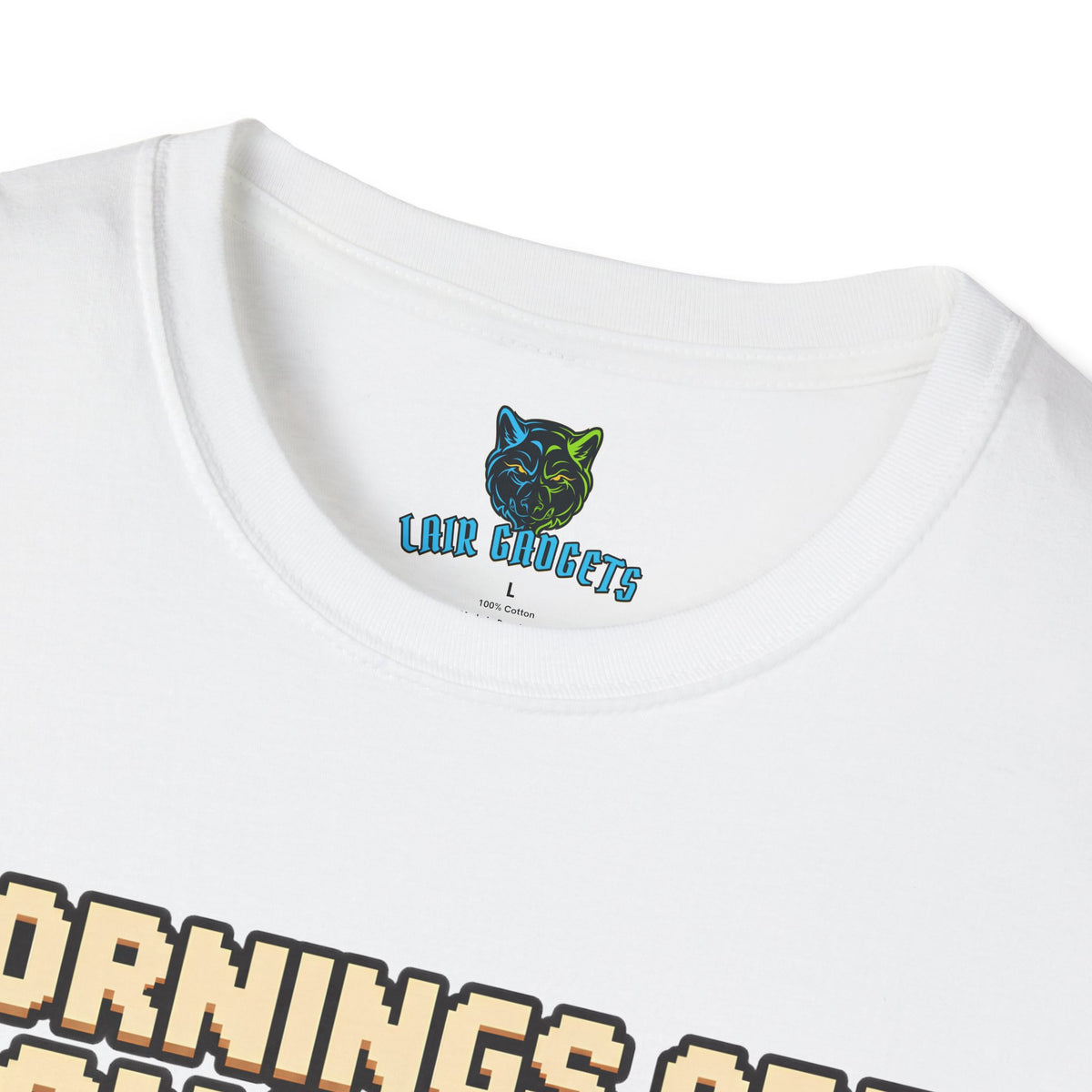 Mornings Are Dangerous retro pixel art coffee graphic tee, alternate view