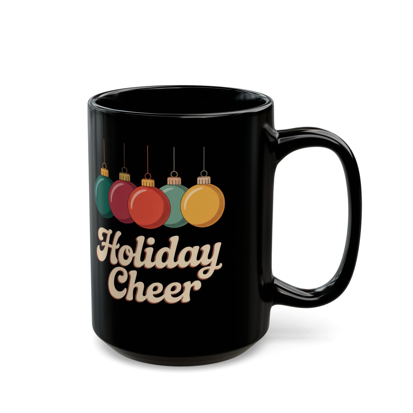 Black Holiday Cheer Mug - Perfect for festive coffee lovers, Christmas gift, cozy mornings, holiday parties, hot beverages
