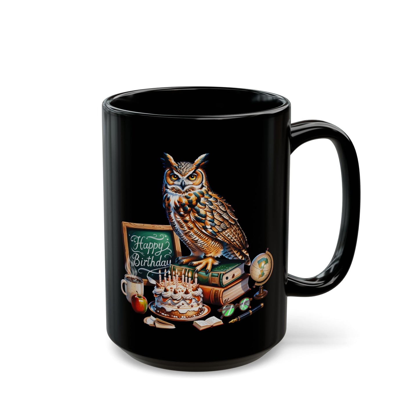 Teacher Owl birthday Black Mug (11oz, 15oz)