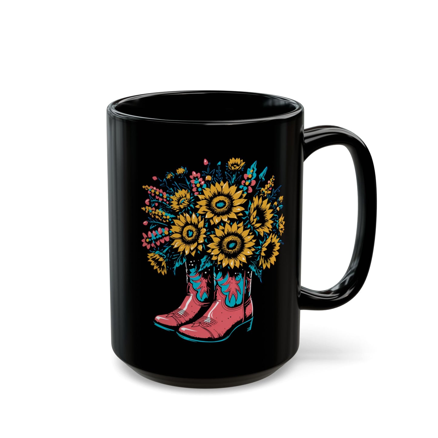 Flower Boots Black Mug (15oz)