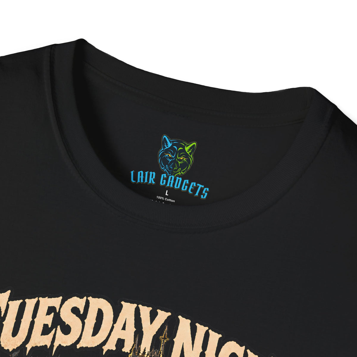Tuesday Night Let's Go Together haunted mansion horror graphic tee, alternate view