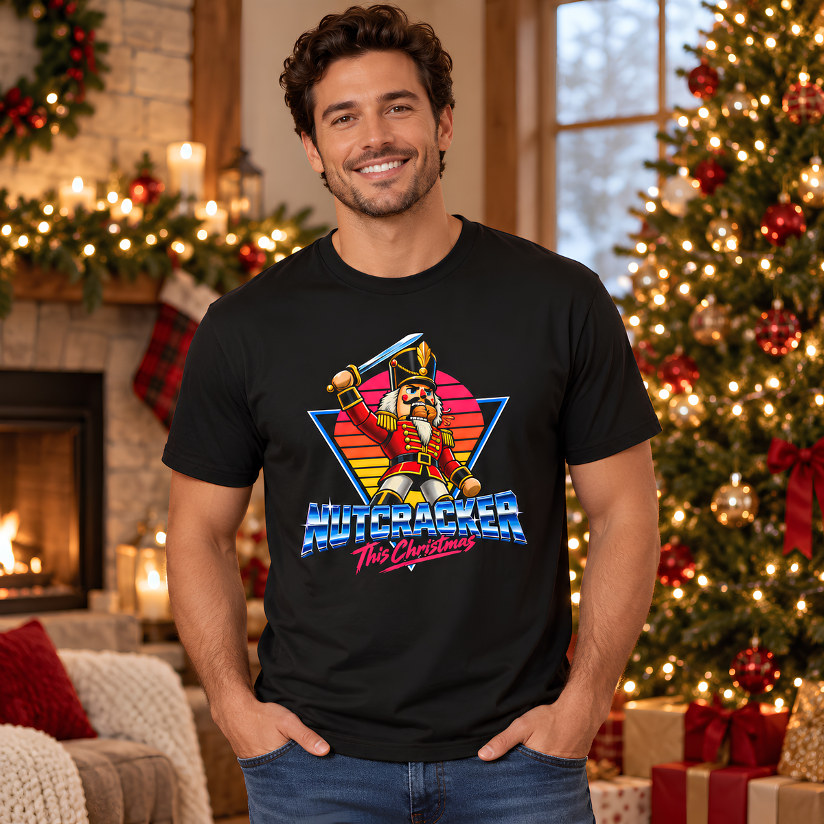 Person wearing the Black Nutcracker tee in a holiday setting